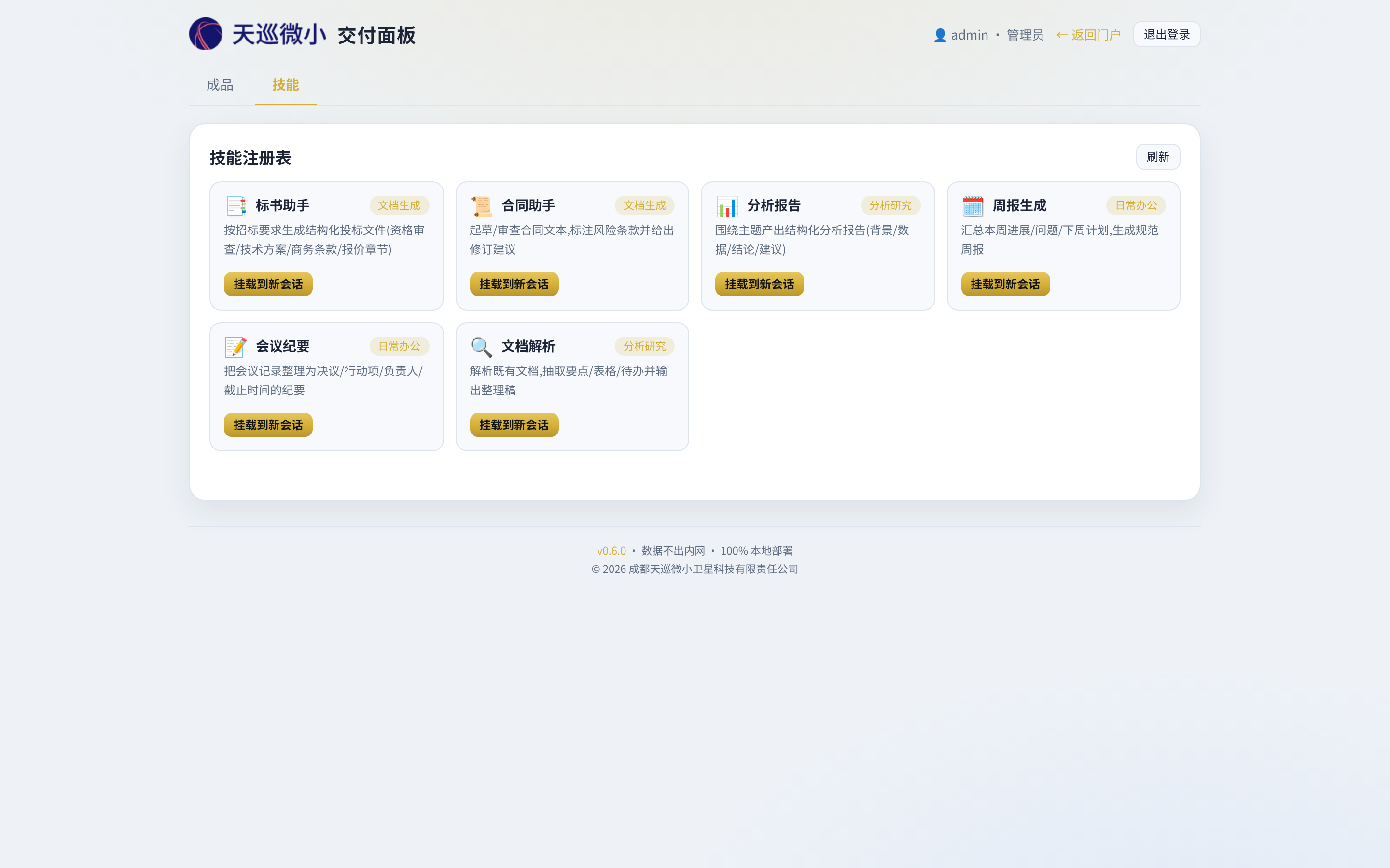 SpaceMV-HARNESS 交付面板技能注册表截图
